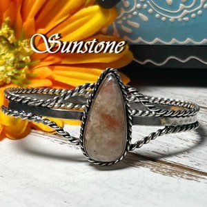 Sunstone Bracelet Cuff Bangle Handmade Gemstone 925 Silver Bohemian Cowboy New!